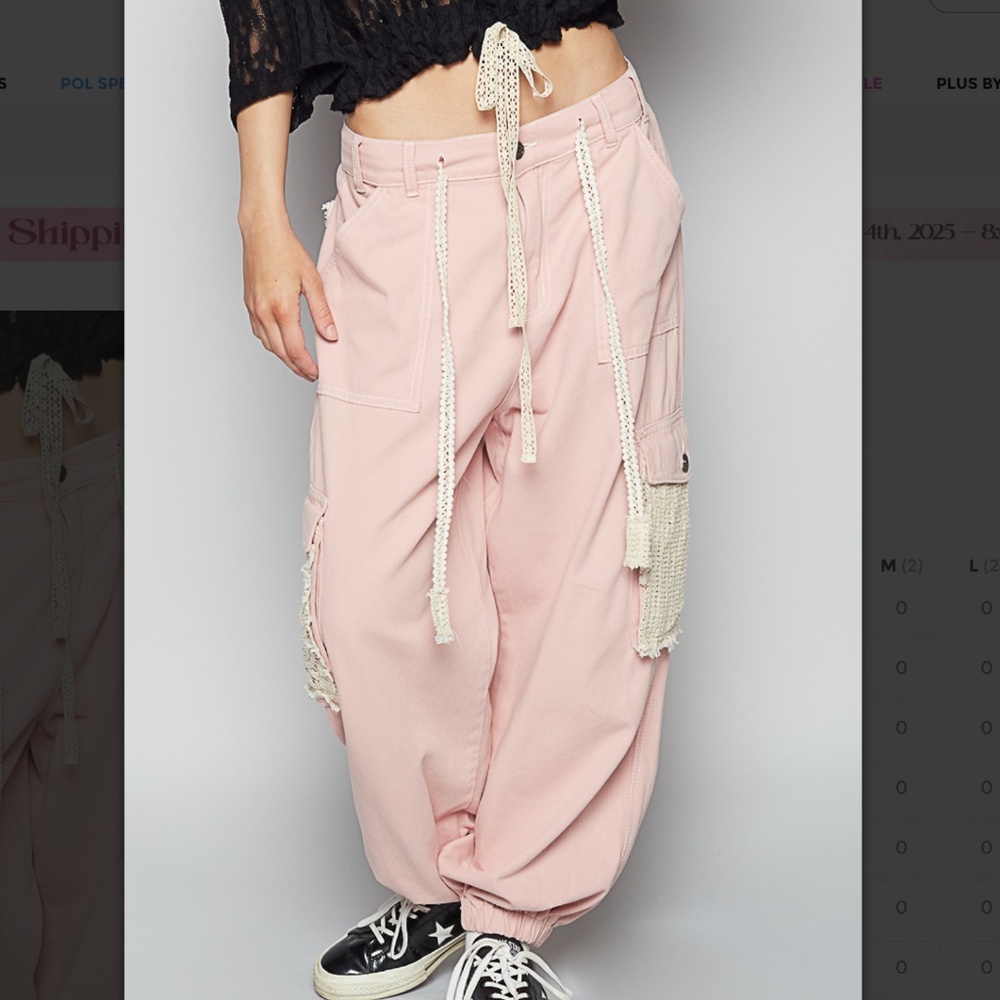 💲 POL “ Burlington 2” POL Cargo Jean Jogger with Crochet Lace Pants 58